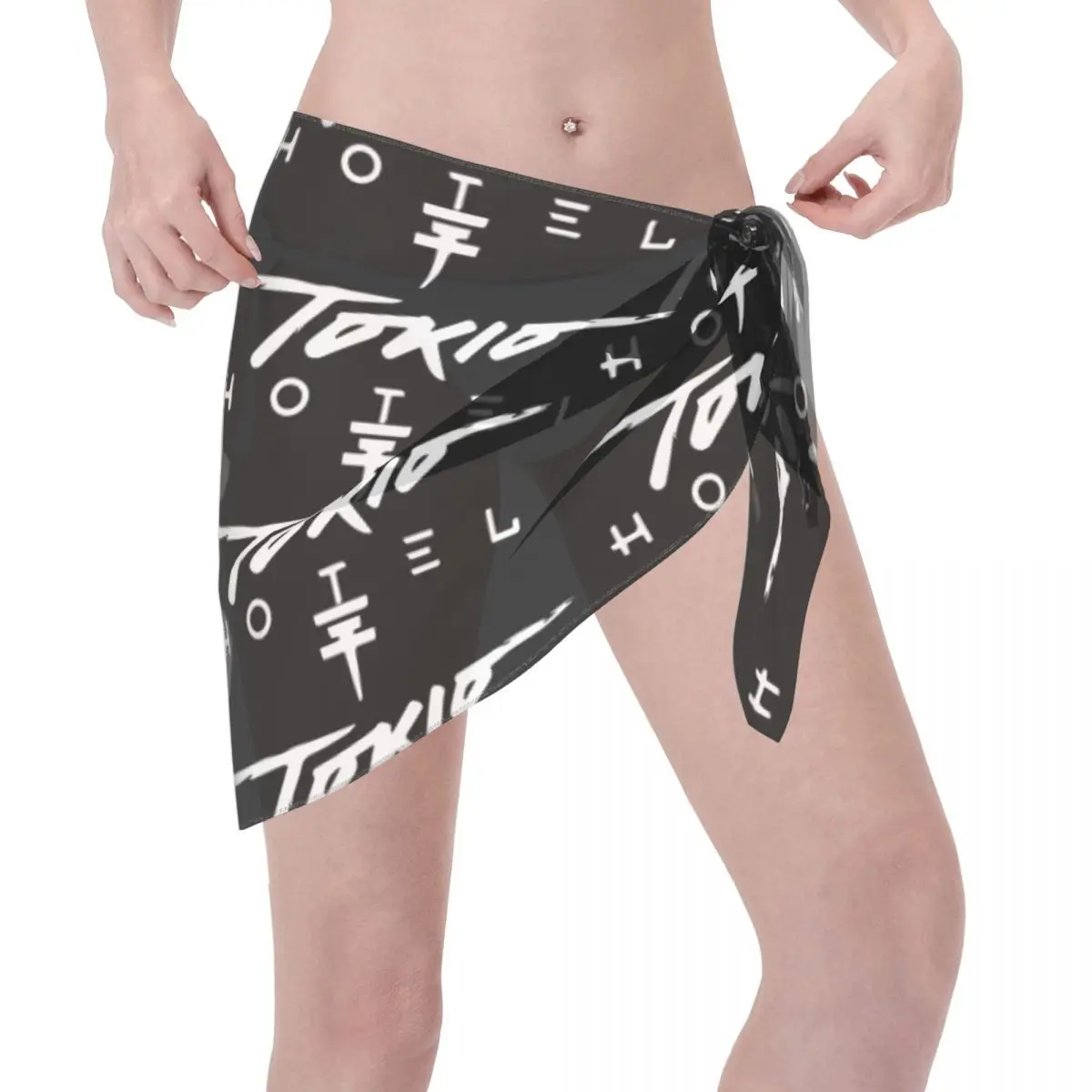 커스텀 토키오 호텔 록 밴드 Bill Kaulitz 비치 비키니 커버 업 랩 SeeThrough 비치 비키니 커버 업 짧은 스커트 시폰 스카프