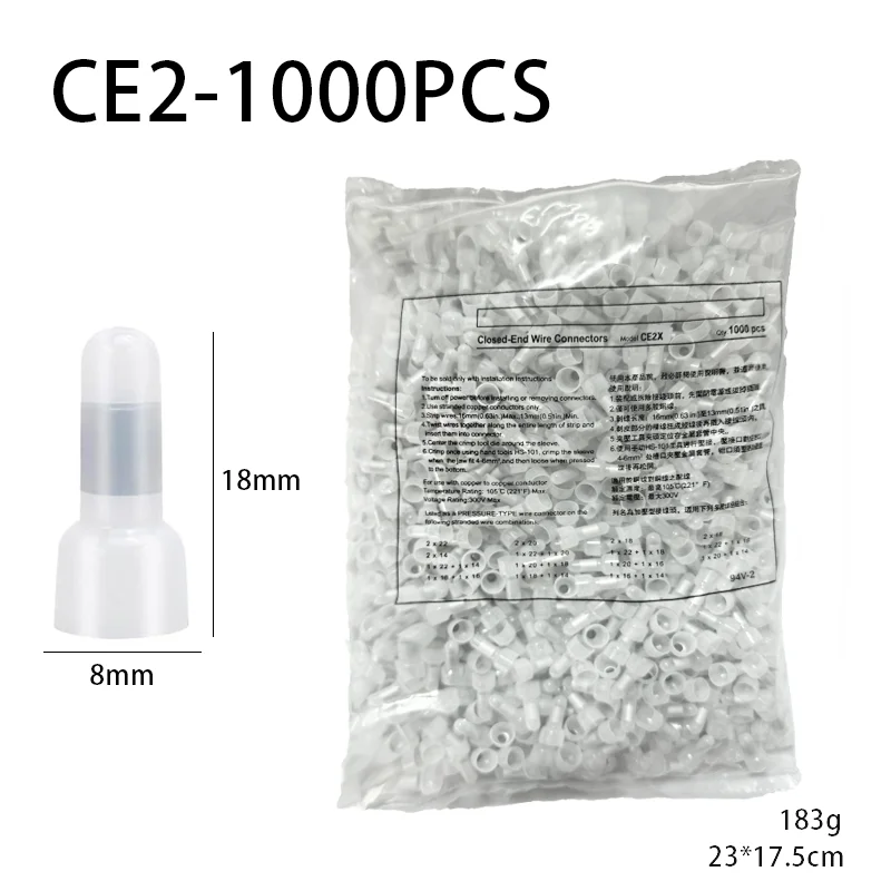 1000 Bag Wire Connector, Closed Terminal, Jumper, Safety Connector, Connector Cap CE-1/2/5X