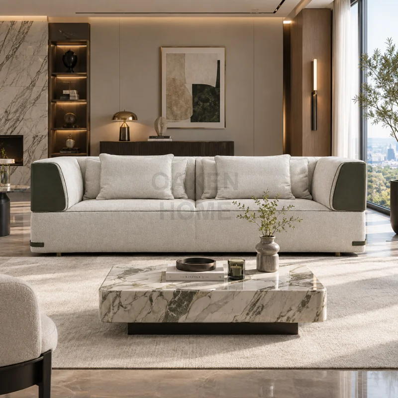 OAKEN Modern Luxury 2 Seater Fabric Sofa Armrest Upholstered Couch High Density Foam Seat Cushion Minimalist Livingroom Sofa