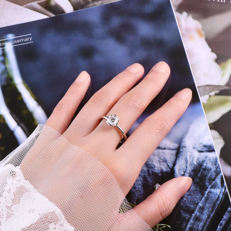 Lnngy 6,5 MM 1CT Half Bezel Moissanit Ring für Frauen S925 Sterling Silber Solitaire Verlobungsring Zertifizierter Schmuck Geschenk – Detail 15