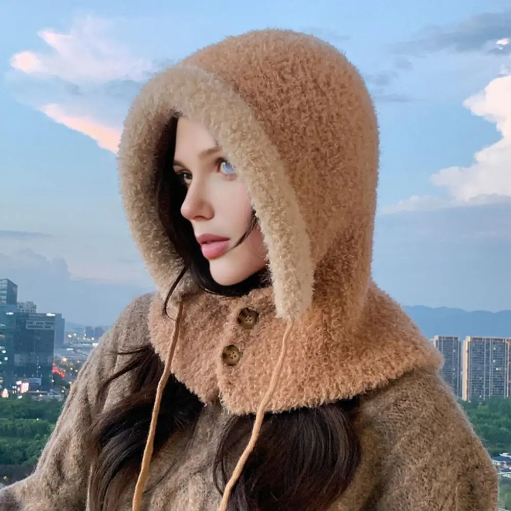Elastic Winter Cap Winter Headgear Thermal Patchwork Hat with Adjustable Drawstring Button Closure Reflective Soft for Outdoor