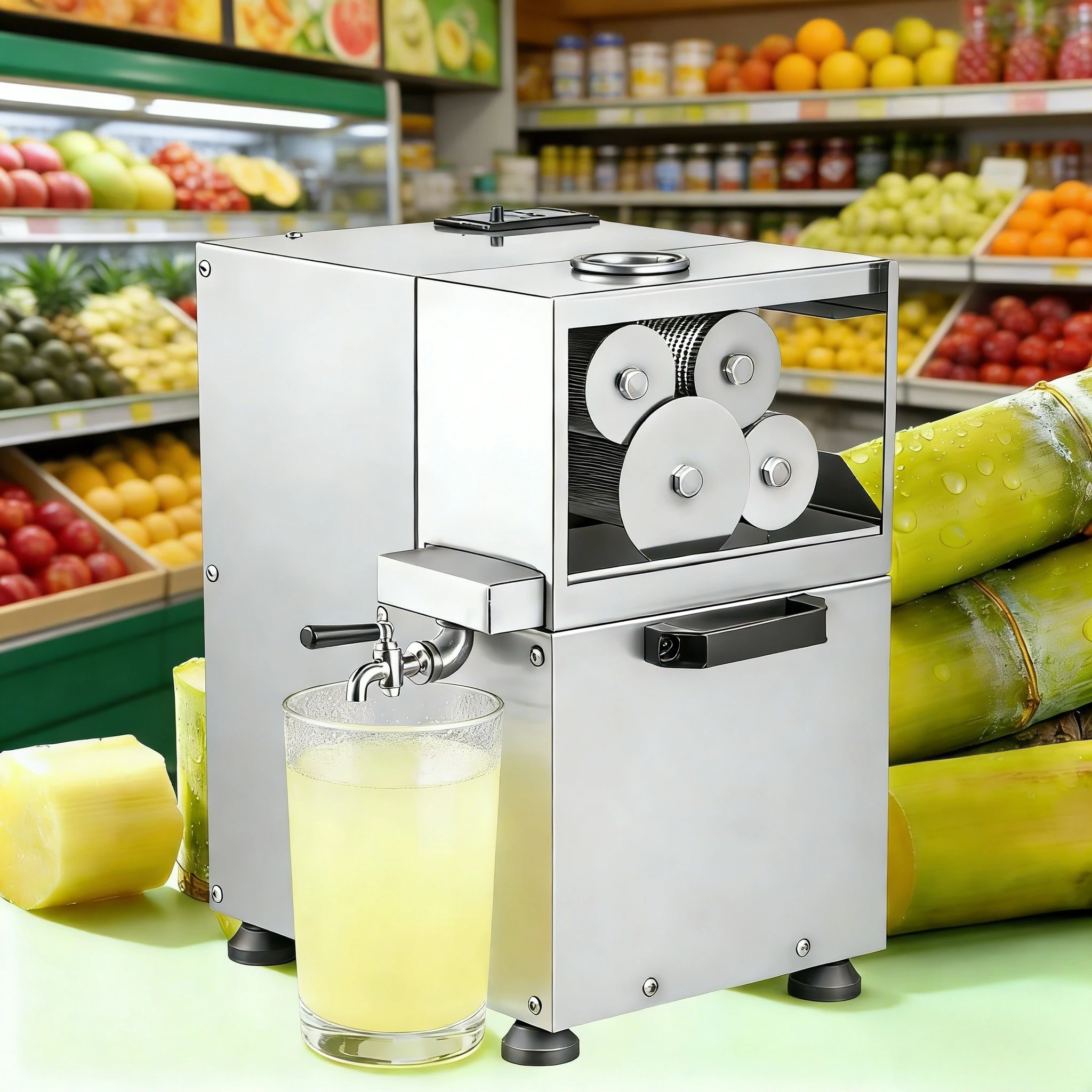 

Commercial Electric Sugarcane Juicer Machine Stainless Steel 4 Rollers Portable Table Top Sugar Cane Juice Extractor
