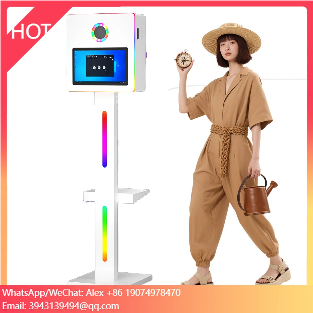 15.6inch Photo Booth DSLR RGB LED Lighting Selfie Magic Mirror Photo Booth With Camera And Printer Touch Screen