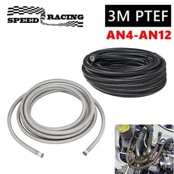 3M PTFE Racing Hose AN4-AN12 10FT Stainless Steel Braided Brake Hose Fuel Oil Line Car Hose Accessories Black/Silver