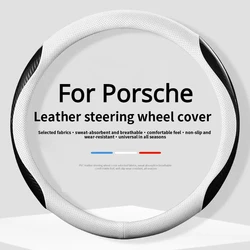 Car Leather Carbon Fiber Non-slip Steering Wheel Cover For Porsche Macan Panamera 718 911 918 Cayenne Taycan Auto Accessories