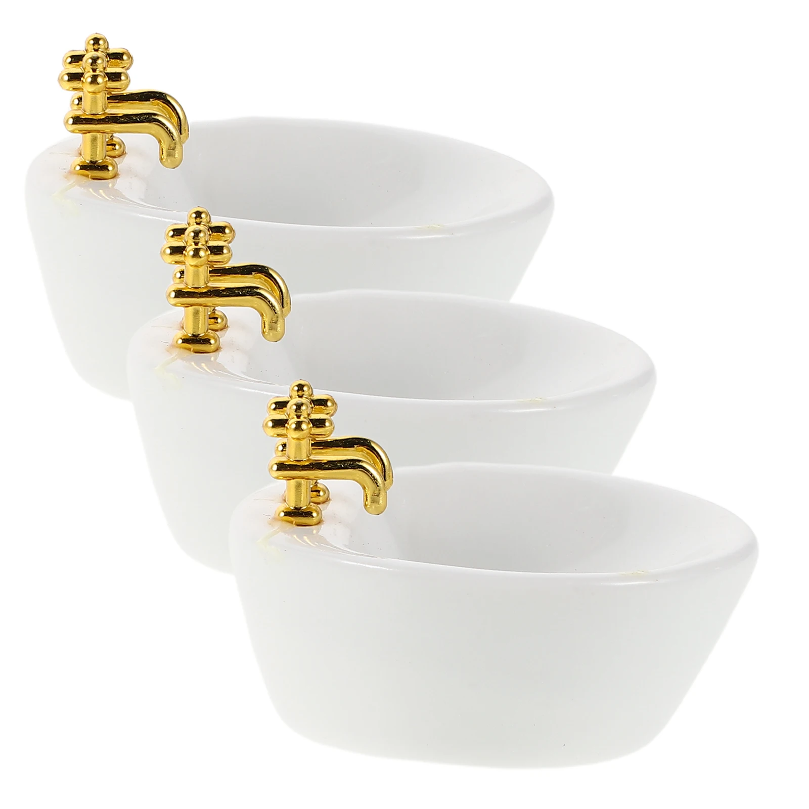 3 Pcs 장식 인형 집 욕실 액세서리 가구 카운터 세면대 트레이 흰색 싱크 장식