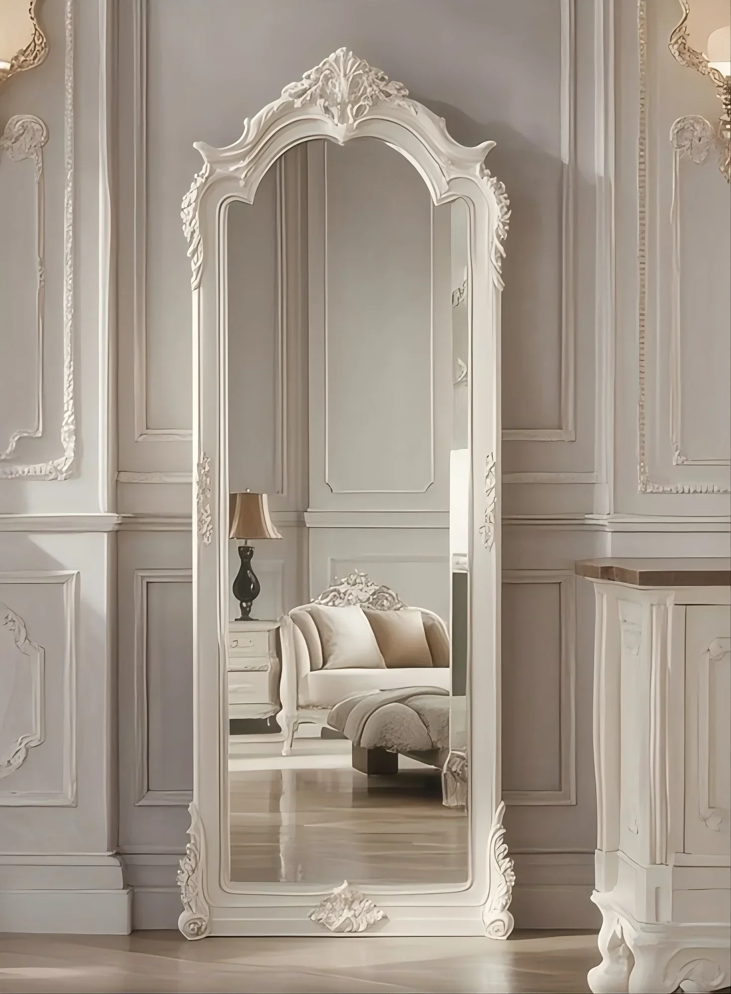 

European-style full-length mirror, luxury carved home floor mirror, bedroom cloakroom, living room decorative full-length