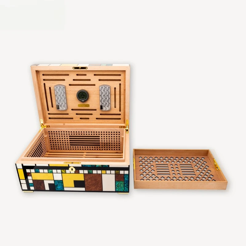 Cigar Moisturizer Spanish Cedar Wood Creative Shell Parquet Awakening Cigar Box
