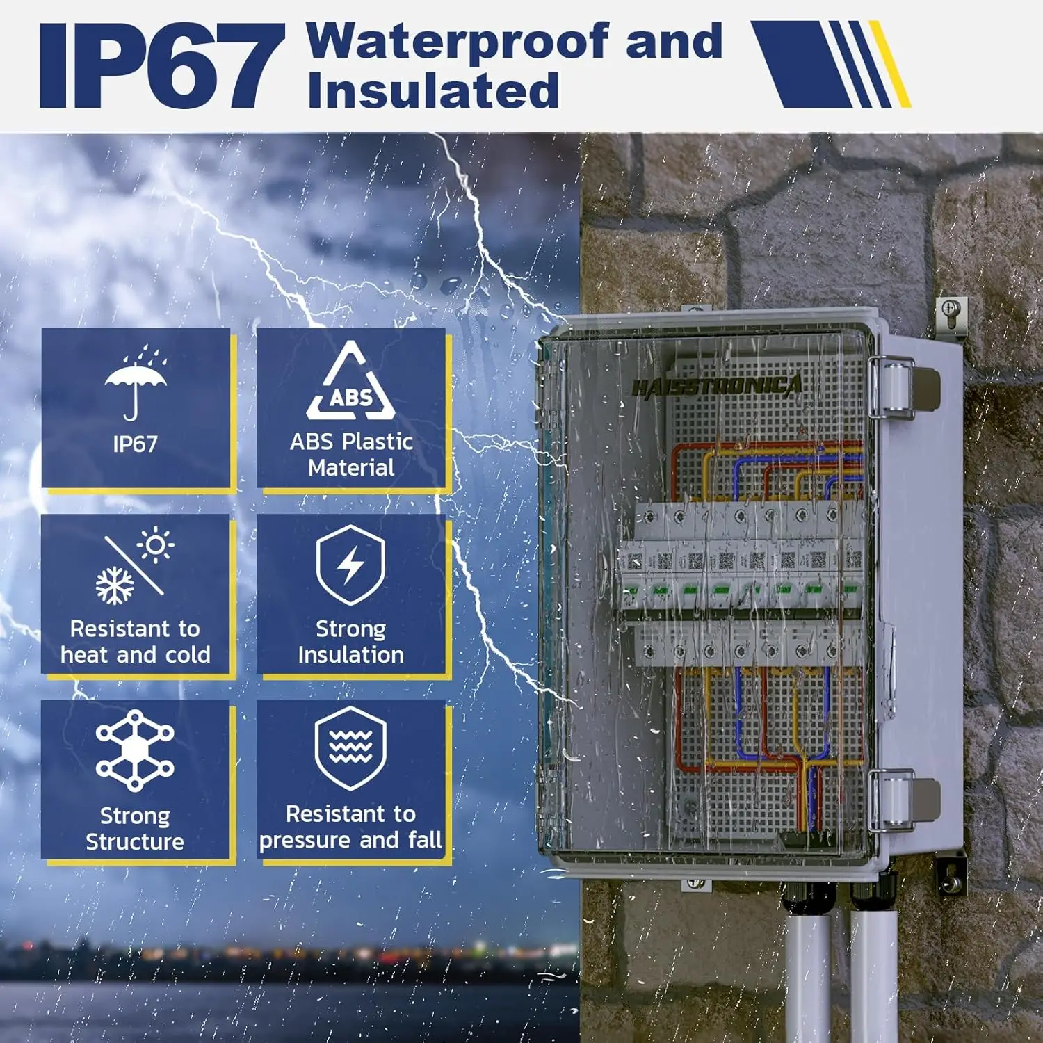 Waterproof Outdoor Electrical Box, IP67 Weatherproof Junction Box ABS Plastic Electrical Enclosure with Mounting Plate