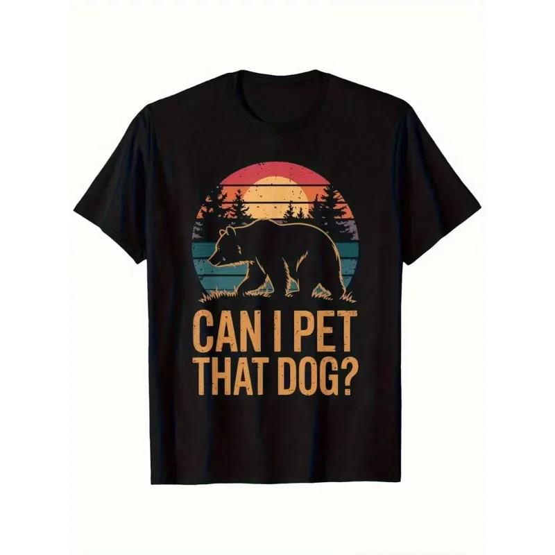 

Funny Can I Pet That Dog Vintage Men's T-shirt Streetwear Cotton Harajuku Tee Women Sleeve Oversized Tops Unisex All-season