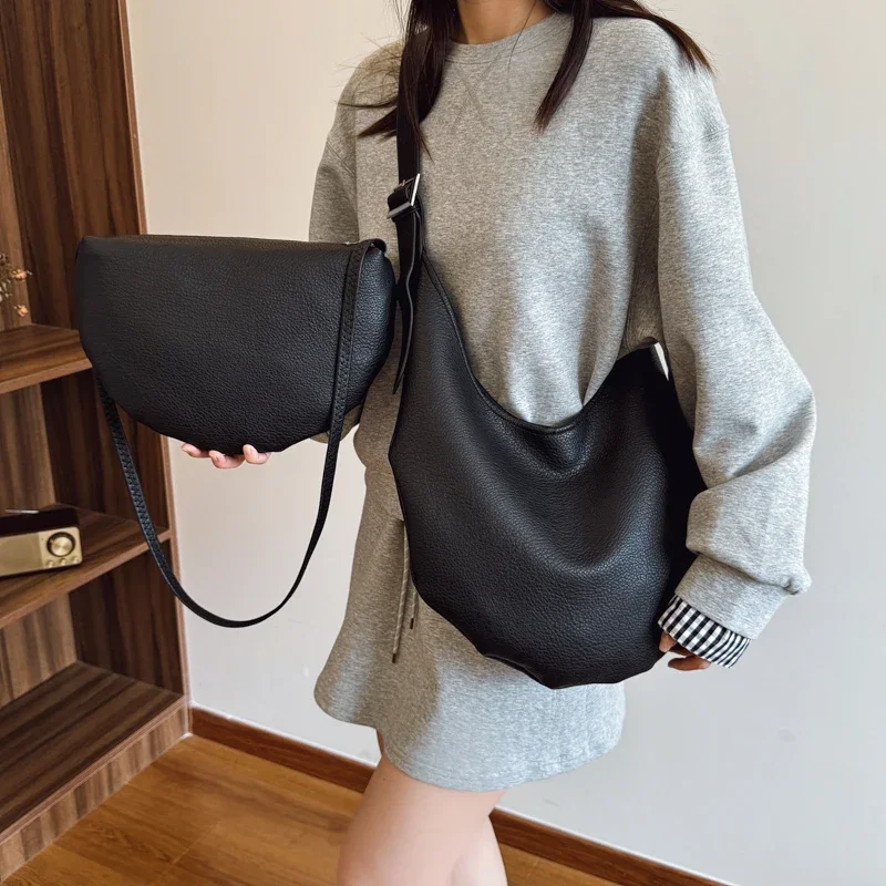 

Black Shoulder Bag for Women Quality Soft Leather Composite Women's Bags Trend Ladies Handbags Large Capacity Female Tote