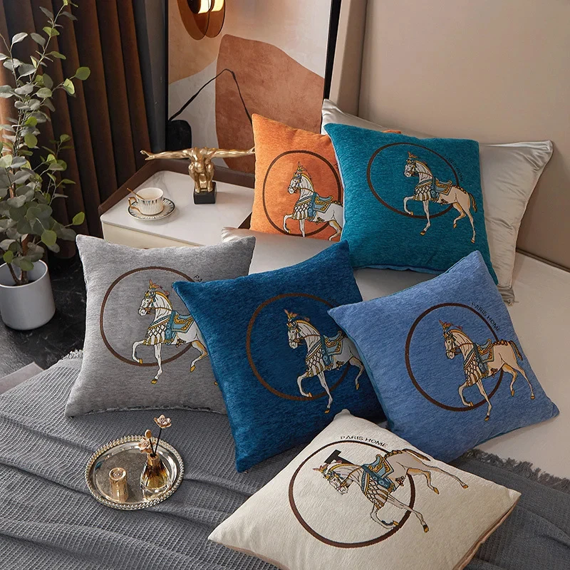 Horse 45cm Throw Pillow Cushion Covers Pack Of 1 Pcs Luxury Horse Embroidery Modern Style Couch Sofa Pillow Covers - view 3