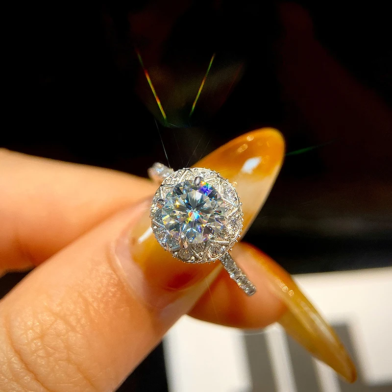 

KNB 1 карат с муассанитом и бриллиантом, великолепное блестящее круглое кольцо для женщин, свадебное настоящее серебро 925 пробы, ювелирные изделия высокого качества