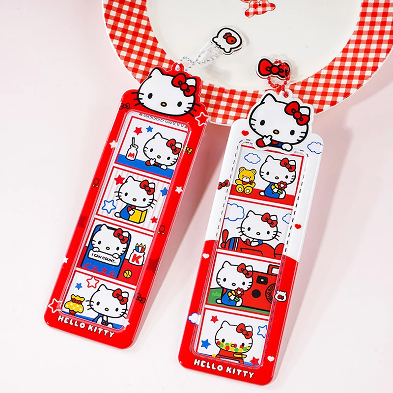 

Kawaii Idol Photo Keeper Bag Pendant Display Card Sleeve Gift; Charming Hello Kitty Anime Four-Palace Snap Closure Card Holder