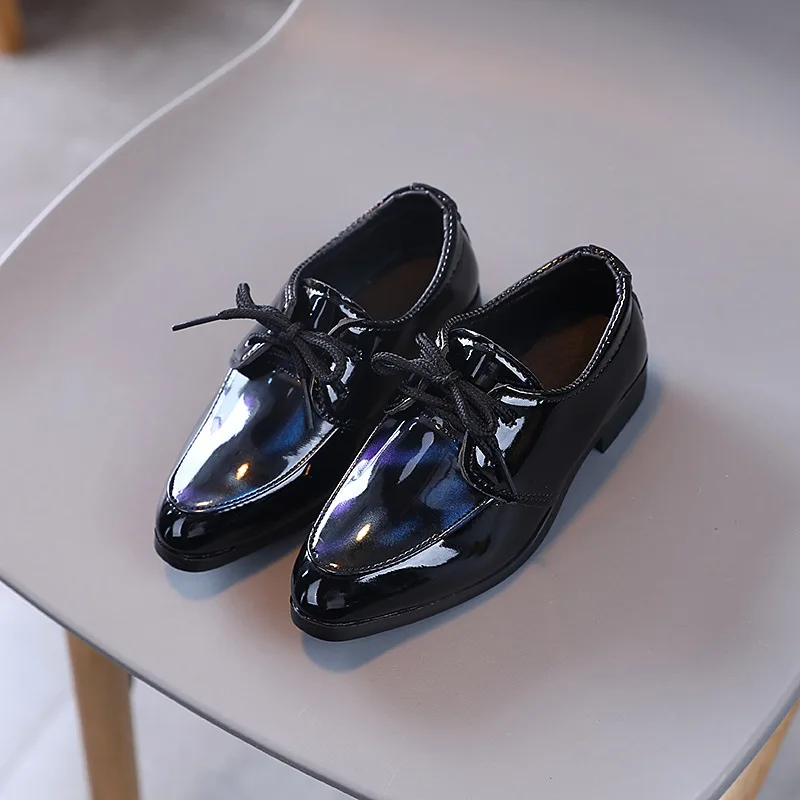 Kids Fashion Lace Up Versatile Pointed Toe Suit Shoes for Party Wedding Shows Spring 2022 Britain New Children Leather Shoes PU