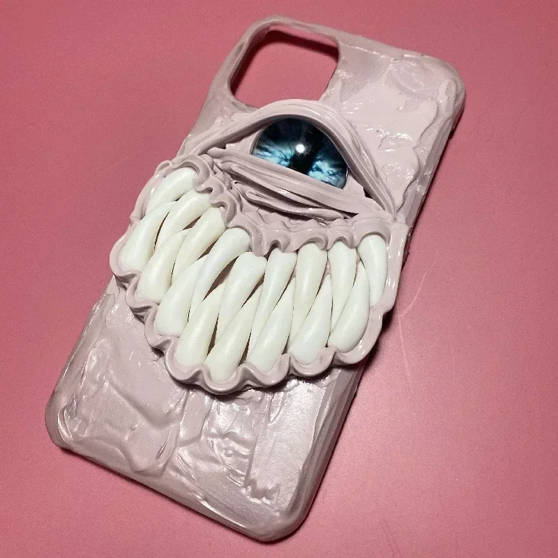 4003 Original hecho a mano personalizado funda de teléfono 3D dientes Cthulhu ojos Horror gótico Punk oscuro Cthulhu Halloween regalo funda de teléfono