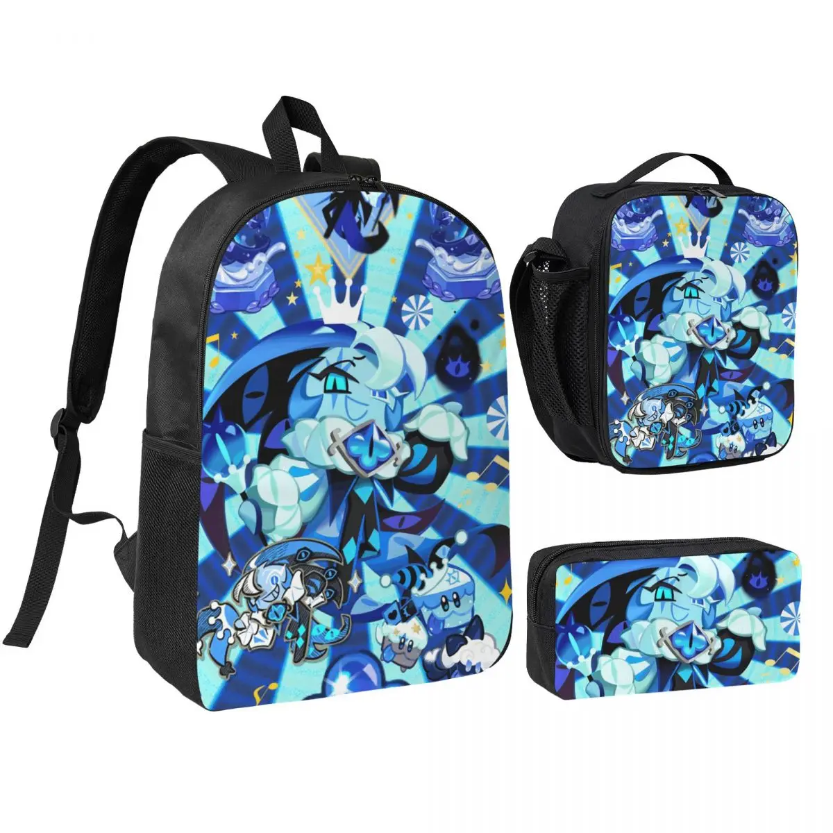 Shadow Milk Cookie Run Kingdom Backpack Student BookBag School Bag Computer Shoulder Bags 3ps Insulated Lunch Bag Pencil Case