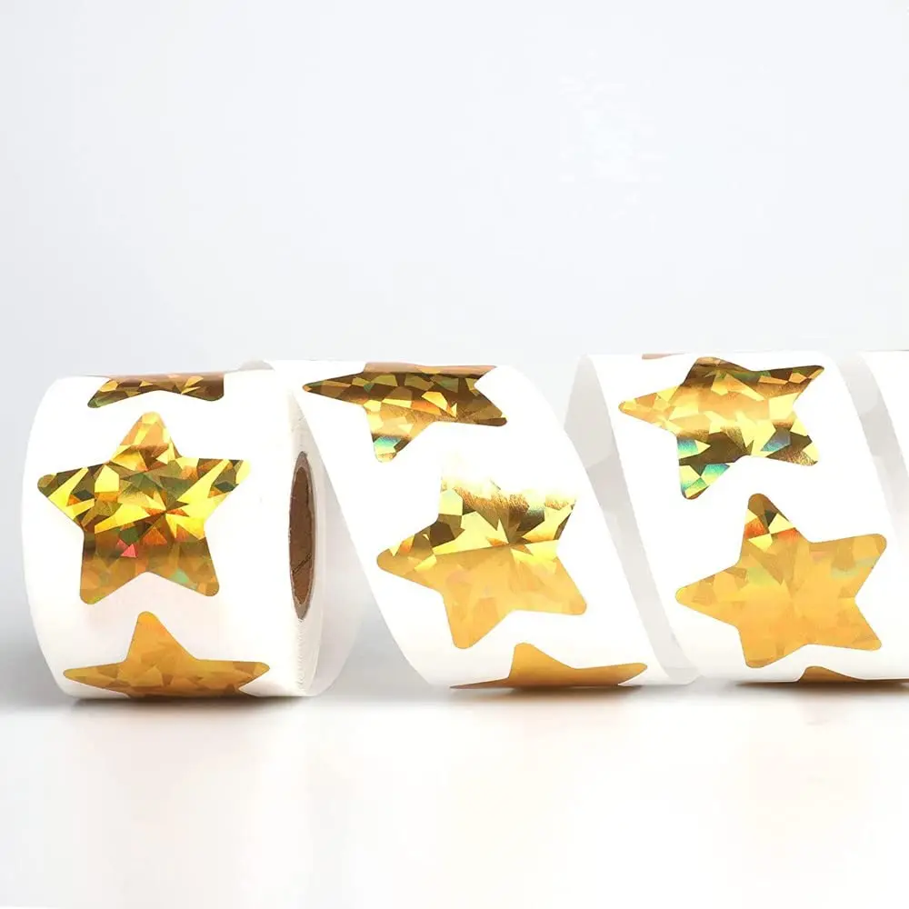 500 Pcs/Roll Gold Star Face Sticker For Kids Reward Sticker Shiny Sparkle Star Labels Adhesive  Sticker Label Gift Decoration