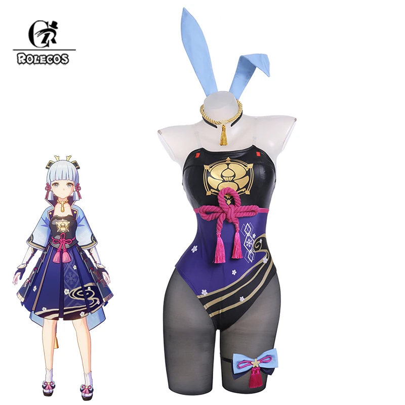 

ROLECOS Kamisato Ayaka Bunny Girl Costume New Original Genshin Impact Bunny Suit Sexy Women Jumpsuit Full Set