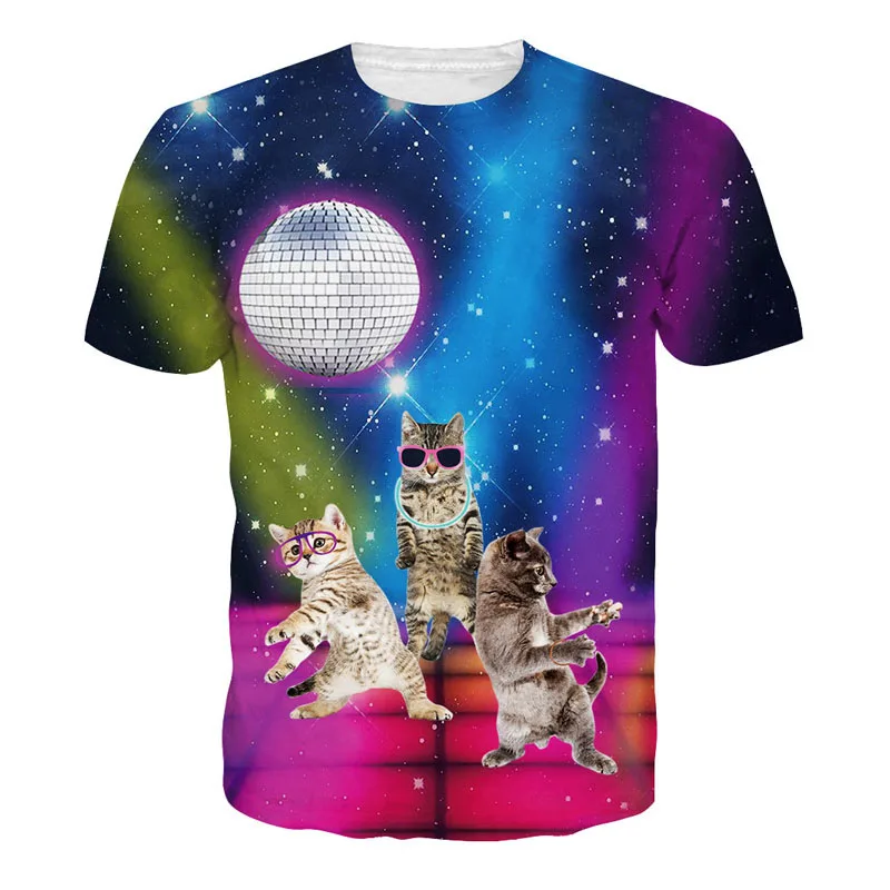 Fashion 3D Personality Funny Galaxy Cats Graphic Printed T Shirts for Men/Women Print Short Sleeve Tees Summe Casual O-neck Tees