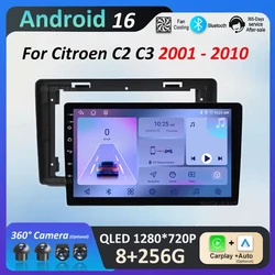 Android 16 Navigation GPS for Citroen C2 C3 2001 2002 - 2010 Car Radio Multimedia Player Cooling fan Head Unit WiFi QLED Screen