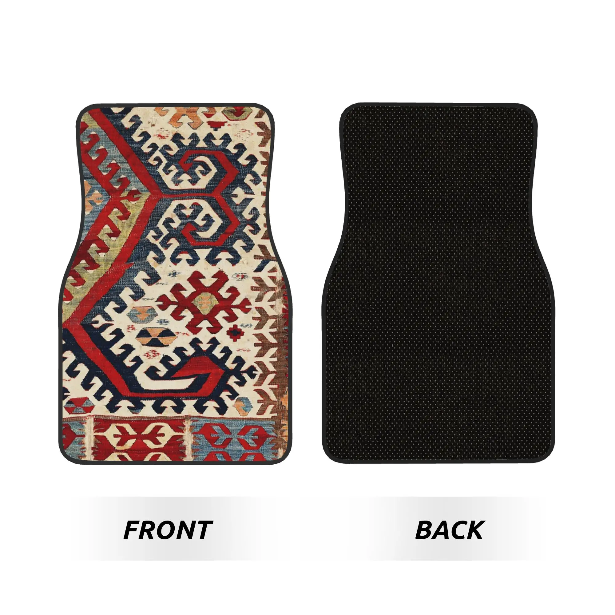 Hotamis Antique Konya Turkish Kilim 4PCS Crystal Velvet Car Floor Mats Set Universal Front Rear Foot Mats Car Protection Mat