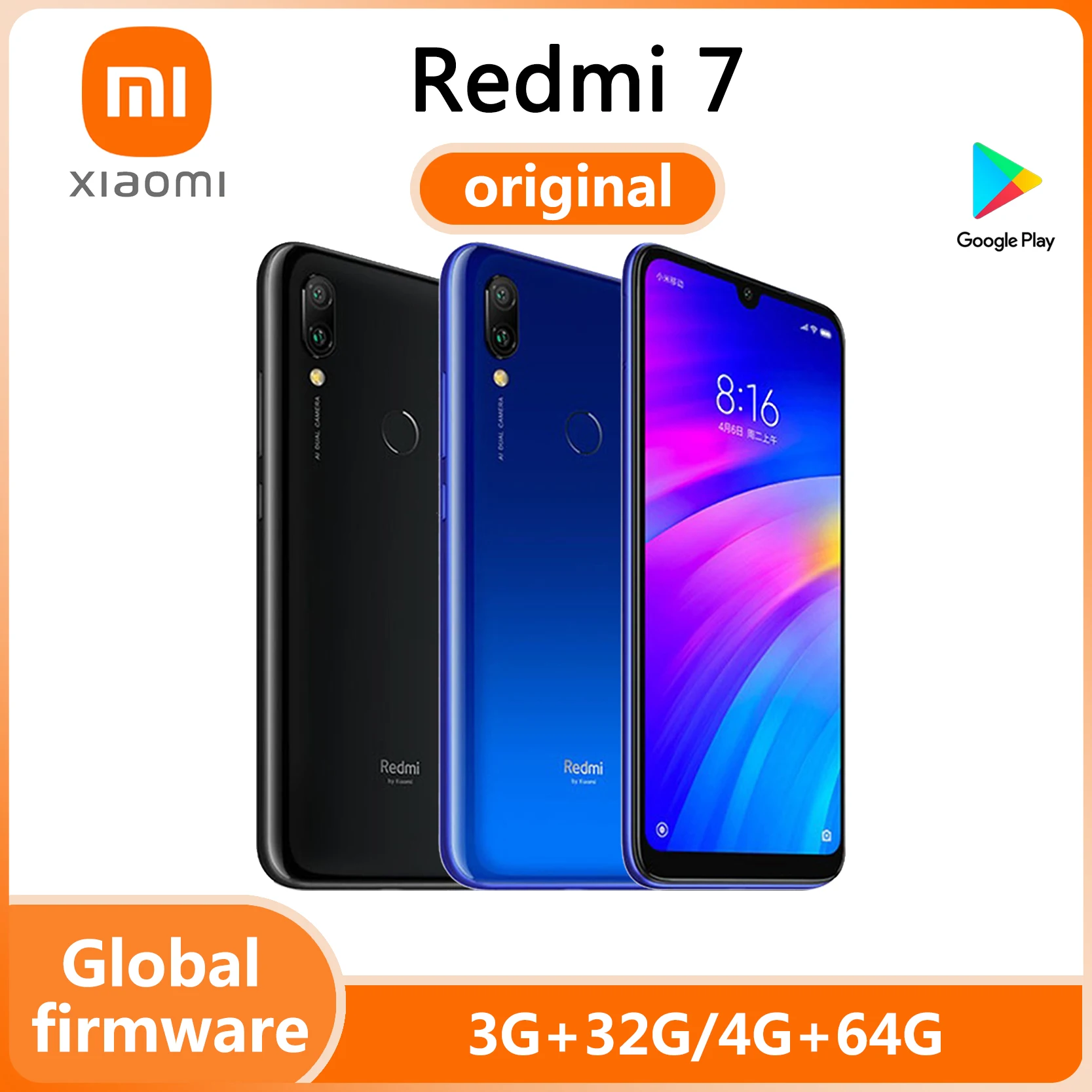 Original Xiaomi Redmi 7 smartphone  Googleplay Android  4000mAh Fingerprint Dual SIM used phone