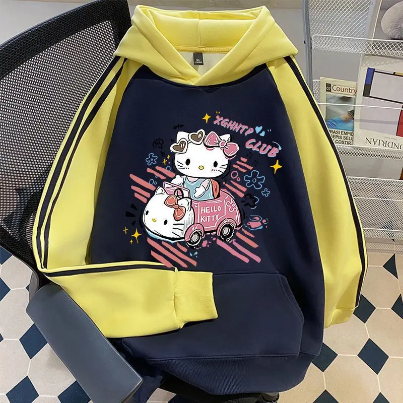 

Kawaii Hello Kitty Sanrio Student Cute Cartoon Long Sleeve Hooded Hoodie Comfortable Warm Sportswear Children Gift for Kids