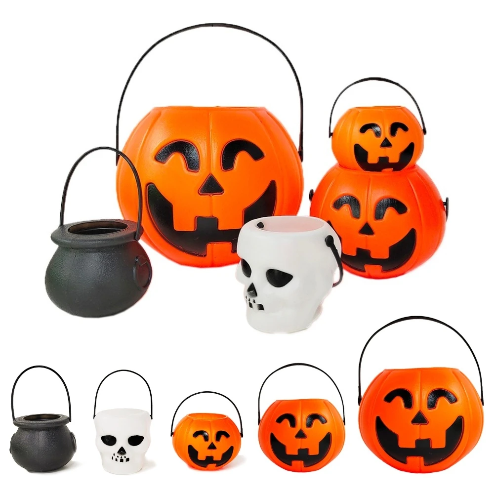 Halloween Candy Basket Pumpkin Skull Cauldron Bucket Jar Trick or Treat Halloween Party Decoration Supplies Props Kids Gift Toy