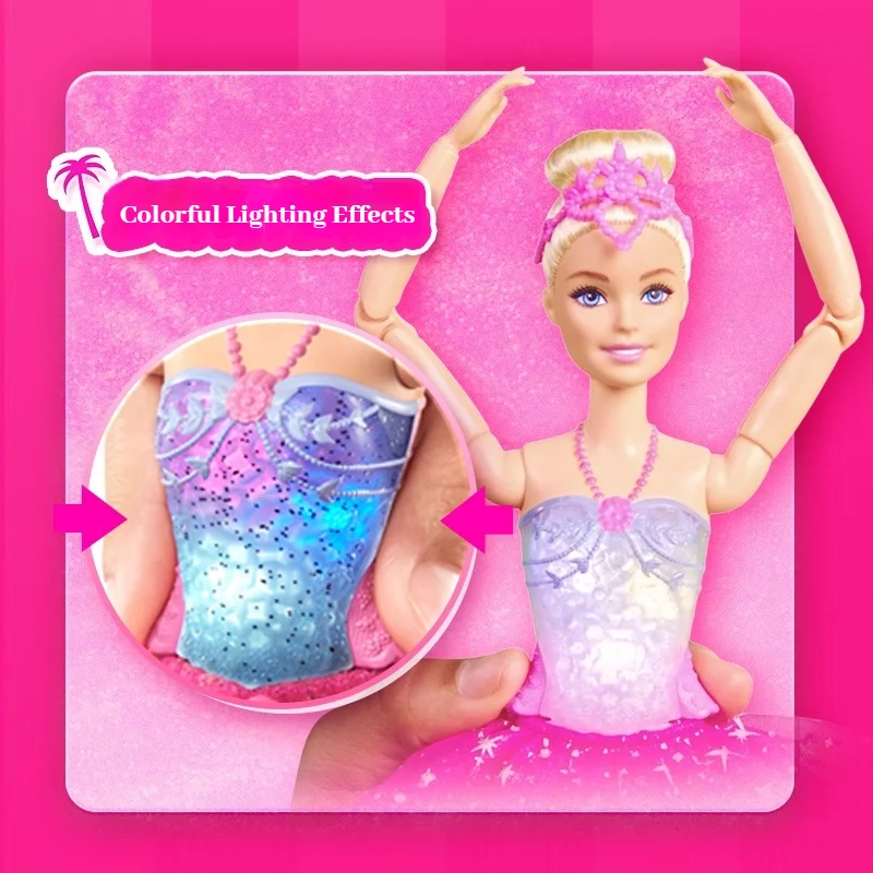 Barbie Dromerige sprankelende Barbie Prima Ballerina-poppenset met kleurrijke verlichting voor meisjes Elegant podiumrollenspel Verjaardagscadeau