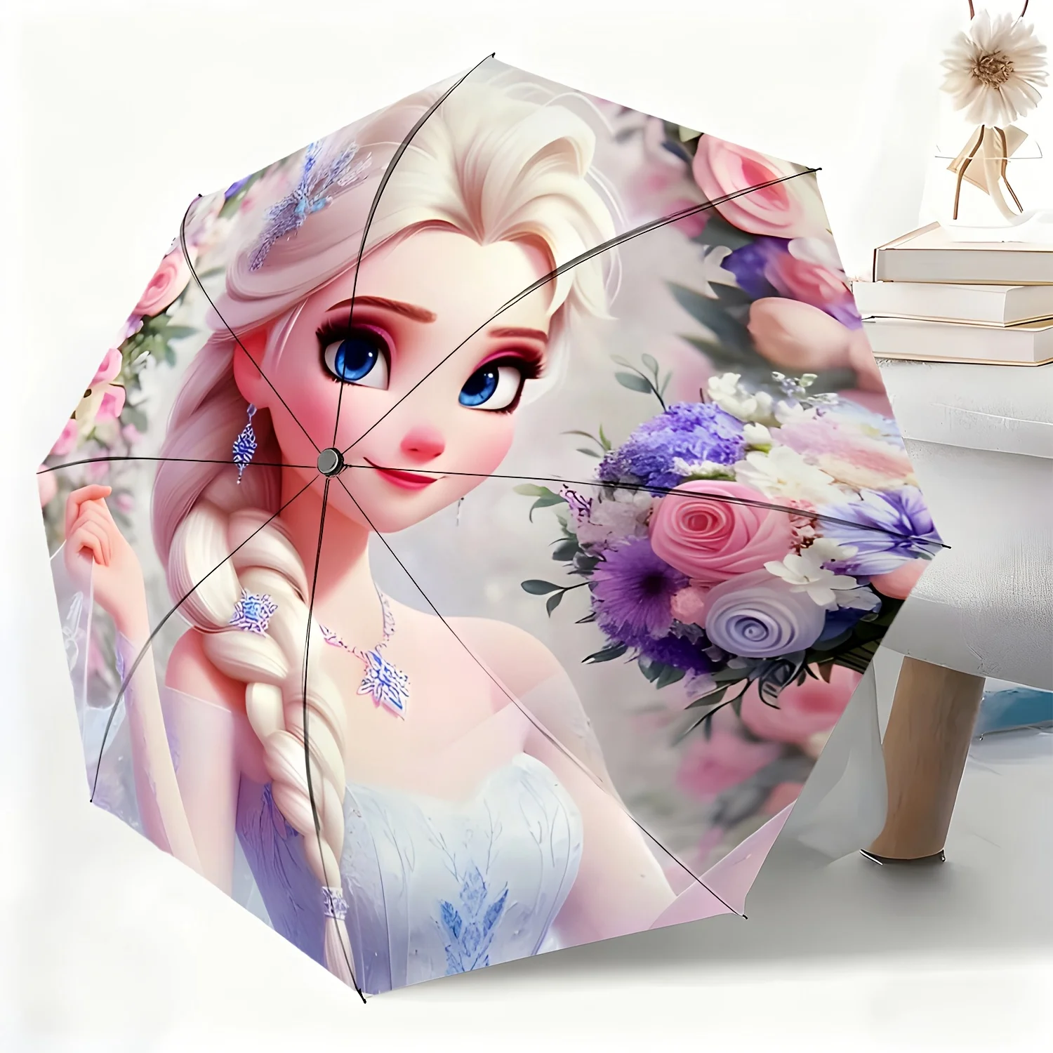 

Автоматический зонт Disney Frozen с принцессой Эльзой, 1 шт., всепогодный зонт двойного назначения для любых случаев, портативный складной зонт