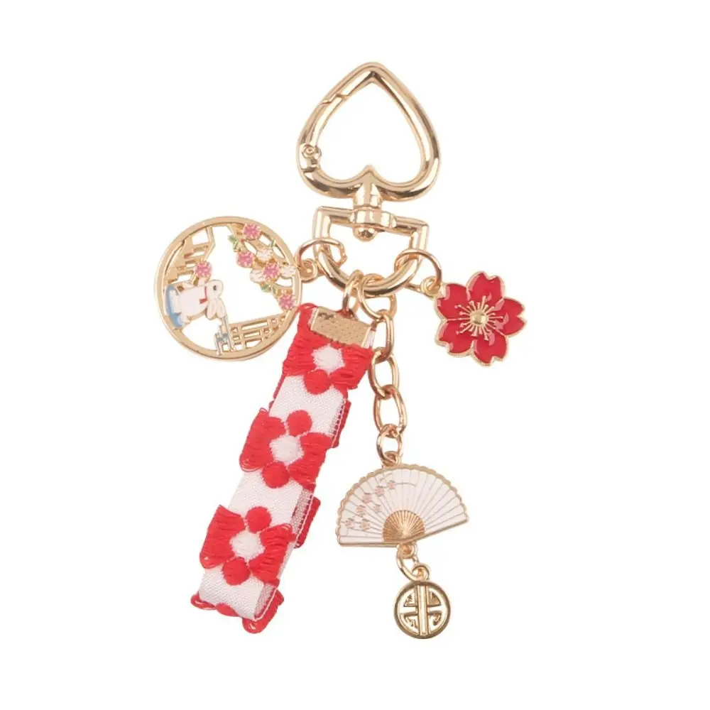 

Cute Car Key Holder Fan Cartoon Sakura Couple Women Backpack Decor Rabbit Keychain Korean Style Pendant Floral Alloy Keyring
