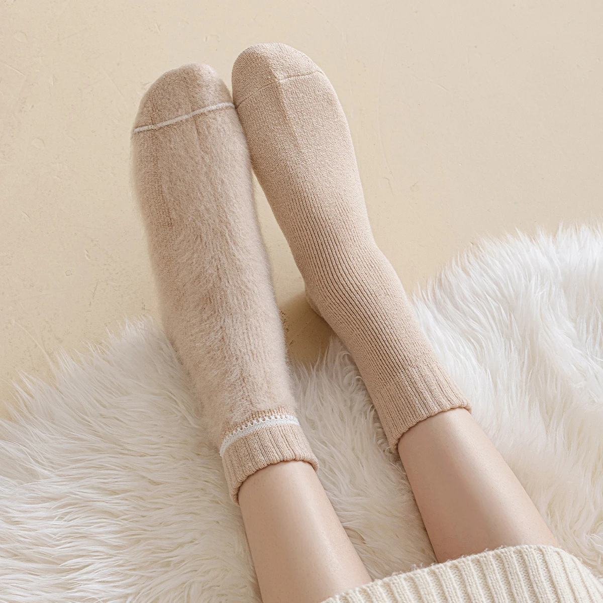 2 أزواج من المرأة الخريف والشتاء بلون بسيط موضة كلية نمط سميكة الدافئة الصوف الصوف مريحة منتصف جوارب أنبوبية #3