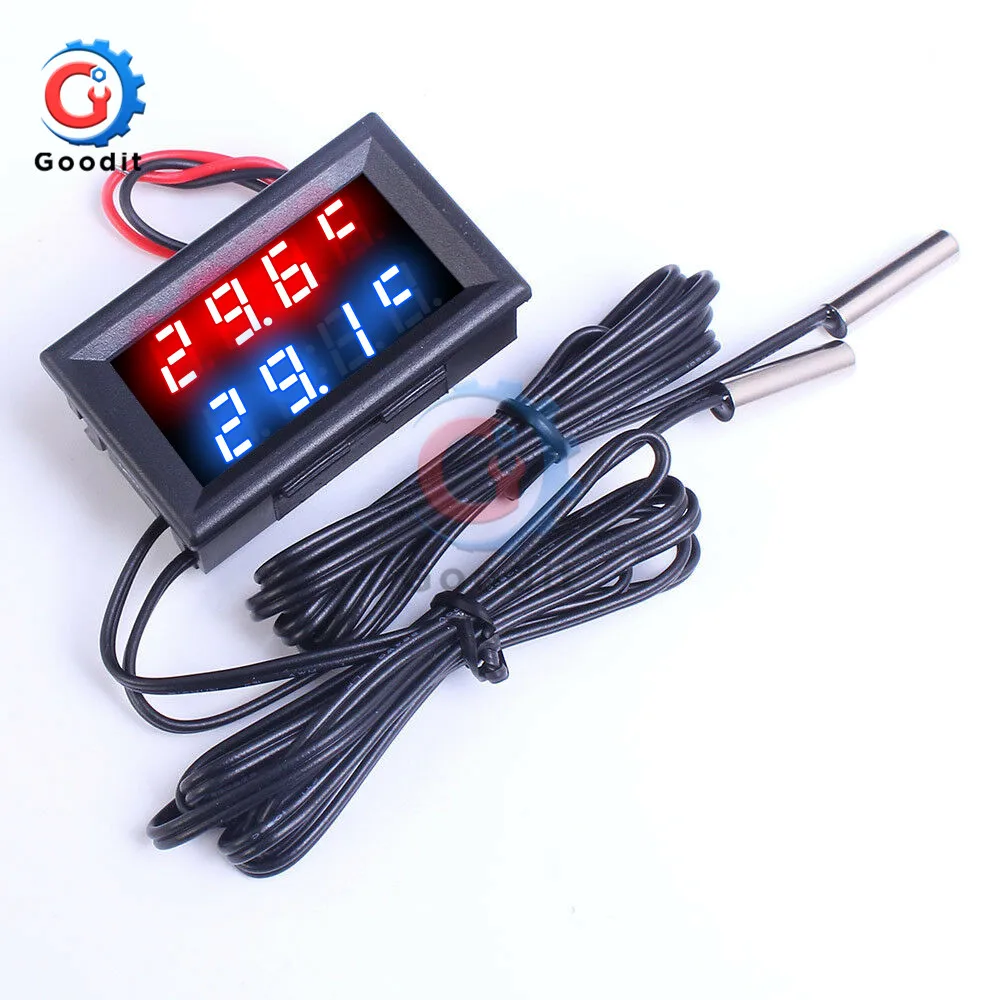 Mini DC4-28V 0.28 Inch LED Dual Display Digital Thermometer with NTC Waterproof Metal Probe Temperature Sensor Tester for Indoor