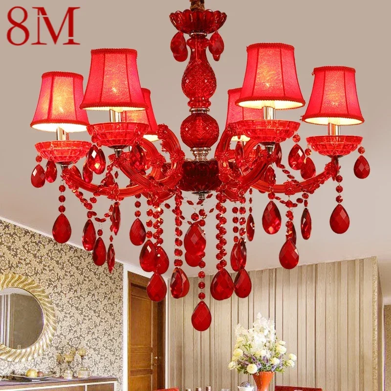 

8M European Style Crystal Pendent Lamp Red Candle Lamp Luxurious Living Room Restaurant Bedroom Villaex Building Chandelier