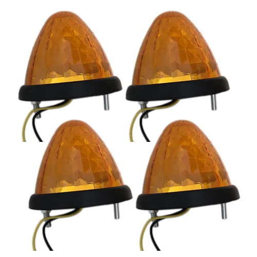 4Pcs 12V 3W Amber LED Round Beehive Cone Side Marker Light Grommet Clearance Lamp For Car Trailer Truck