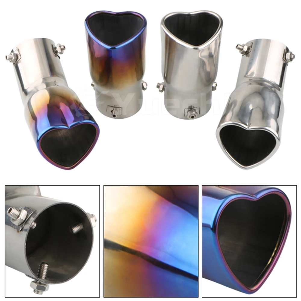 Car Exhaust Pipe Muffler Tail Pipe Universal Quality Stainless Steel Interface Heart Shaped Tail Throat 63MM Exhaust System End