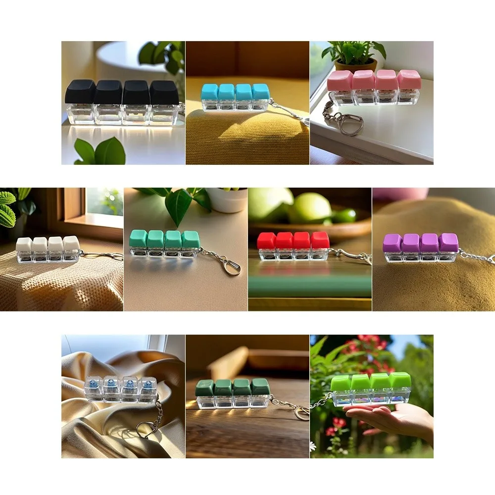 Diy Keycaps juguete teclado Fidget juguetes con llavero botón de dedo probador de eje de 4 botones alivio del estrés teclado llavero adultos