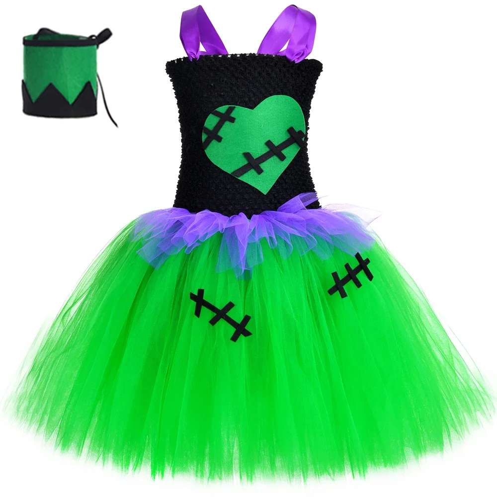 

Frankenstein Monster Halloween Costume for Kids Horror Devil Cosplay Girls Clothes Children Fancy Carnival Party Tutu Dress 1-14