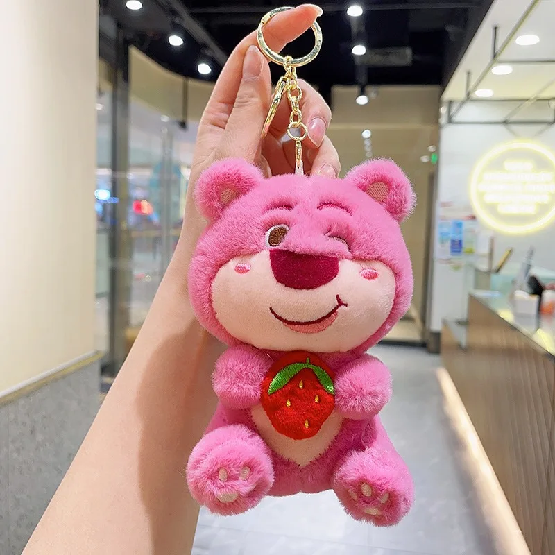 Disney Strawberry Bear Hug Doll Plush Backpack Hanging Keychain Pendant Best Birthday Gift Christmas Gift for Girls
