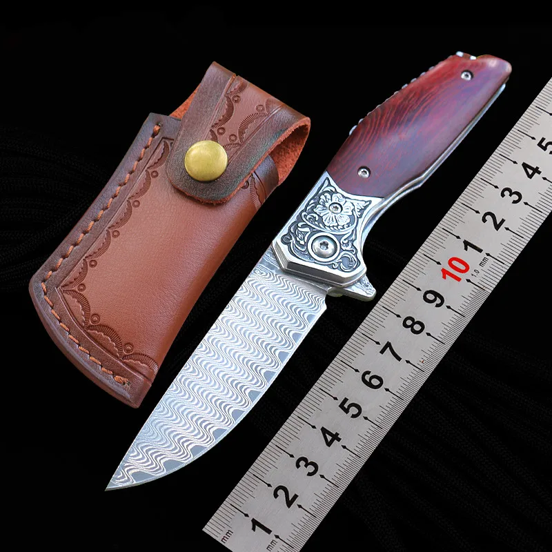 

Free Wolf DM10 Wood Handle Damascus Folding Knife Ball Bearing Utiity EDC Outdoor Camping Hunting Pocket Survival Knife Tool