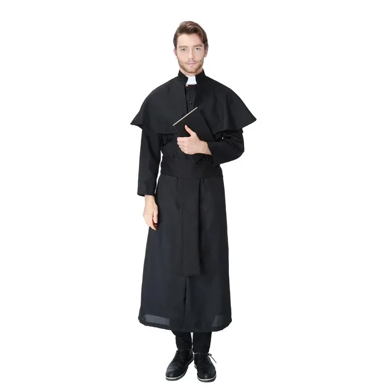 Men Black Priest Missionary Easter Jesus Pope Priest Cosplay Costumes for Carnival Halloween Christmas Party Father Suits