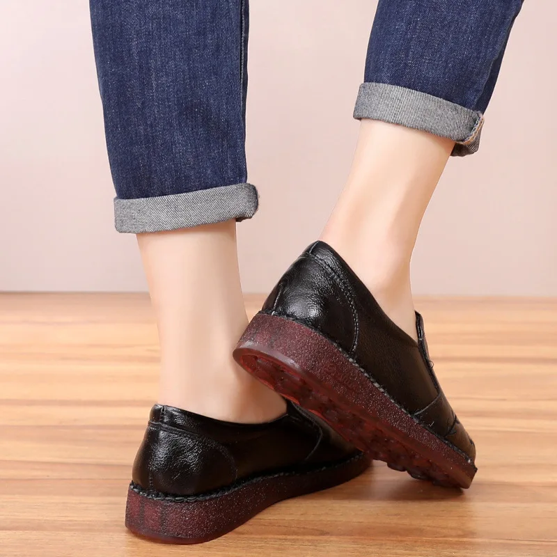 Women Flat Shoes Genuine Leather Soft Sole Loafers New Ladies Oxford Shoes Comfortable Flats Female Moccasins Retro Sneakers
