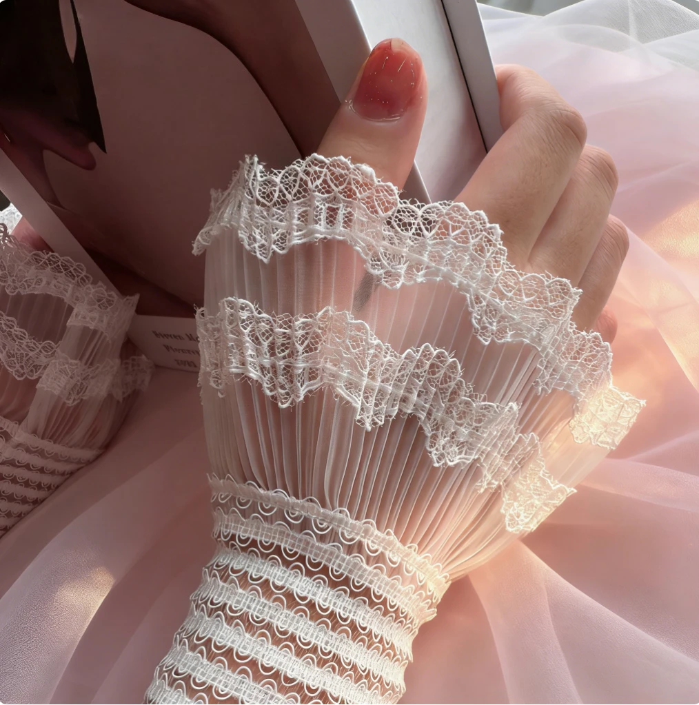 

Съемные кружевные рукава-фонарики с цветочным узором и сеткой, двухслойные плиссированные манжеты с рюшами для свитера/блузки, модный аксессуар для женских рукавов