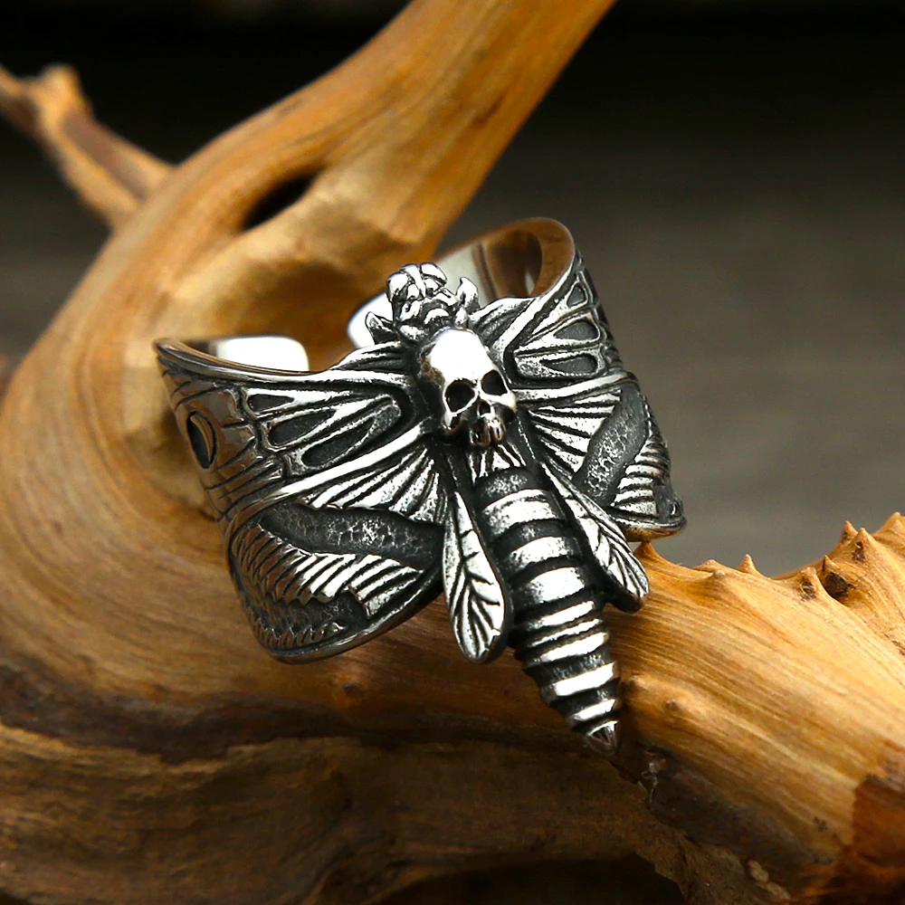 316L Vintage Punk Skull Moth Ring Stainless Steel Gothic Animal Ring For Men Women Biker Amulet Jewelry Gift Dropshipping