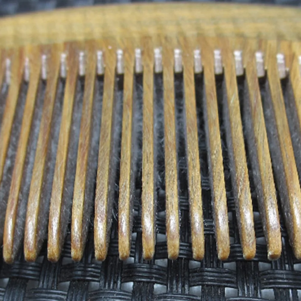 Green Sandalwood Fine Tooth Comb Round Handle Comfortable Grip Wooden Hair Comb Thickening Handle Smooth Teeth