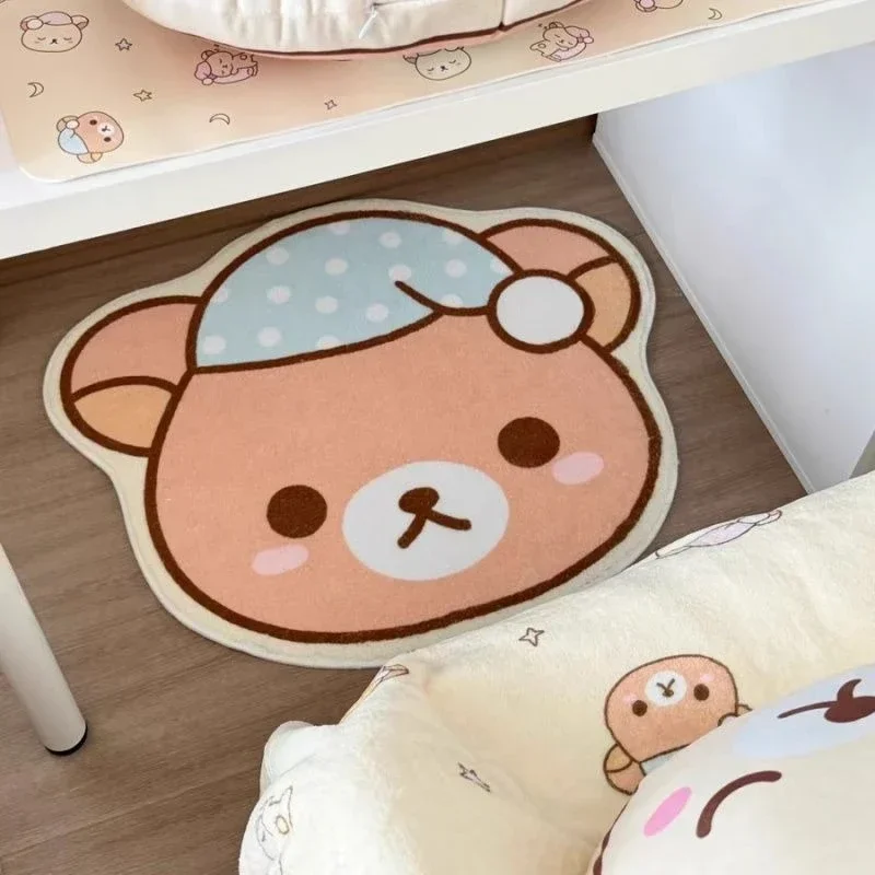 Anime Cartoon Night Cap Butter Bear Imitation Cashmere Carpet Cute Ins Profiled Floor Mat Room Bedroom Anti-skid Floor Mat