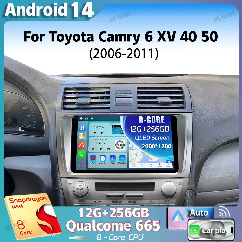 

Android 14 2K QLED для Toyota Camry 6 XV 40 50 2006-2011 Android Автомобильный радиоприемник Мультимедийный видеоплеер GPS 4G CarPlay Стерео