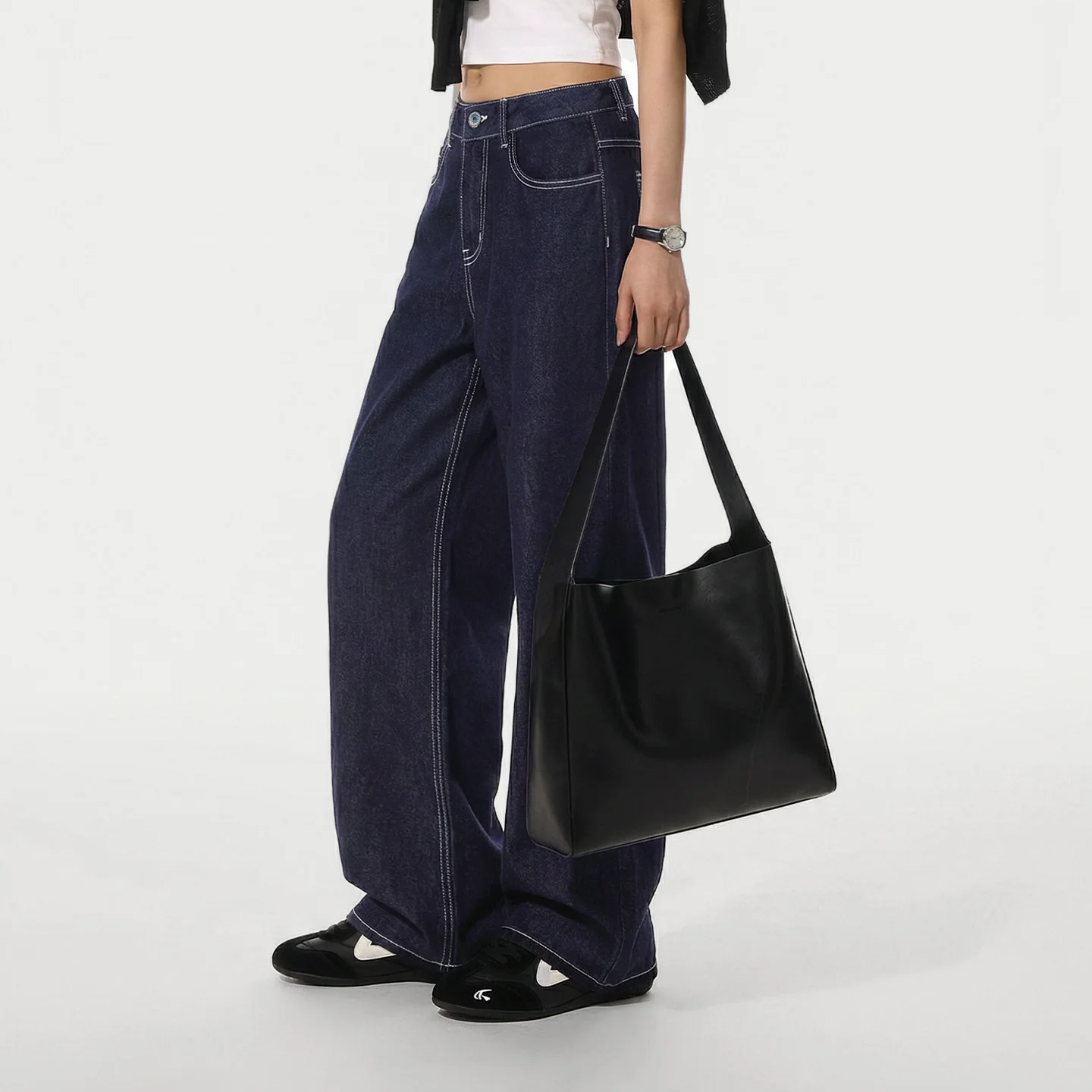 Maden Women's Vintage Washed Denim Jeans Straight Wide-Leg Casual Loose Fit Blue Trousers Streetwear For Spring Fall