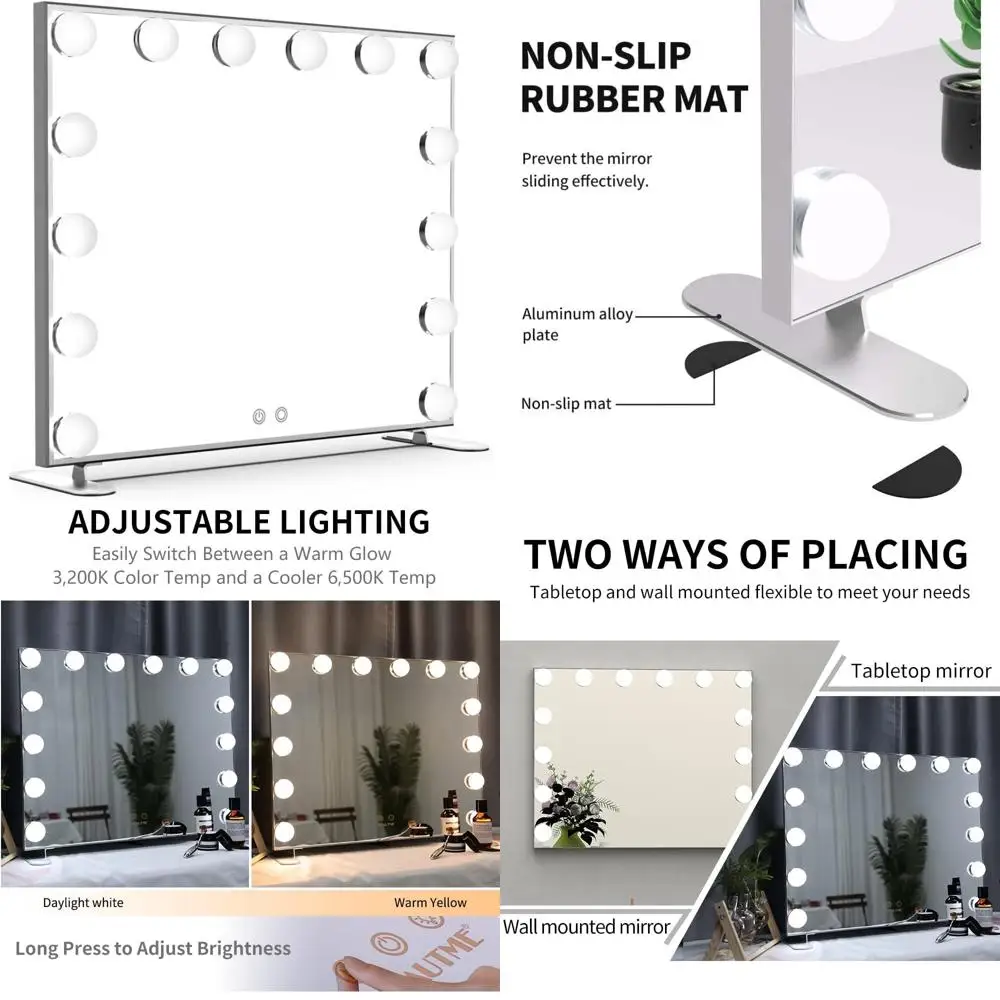 

Illuminated Vanity Mirror with Touch Control, Hollywood-Style Makeup Mirror, Ideal for Tabletop or Wall Mounting